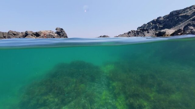 Clear Sea Water Split View at Silistar Beach in Bulgaria