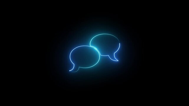 Neon speech bubbles glowing against a dark background with subtle motion for communication concepts