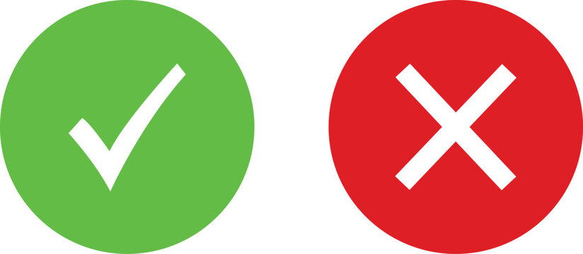 Green check mark and red cross mark icons on a white background