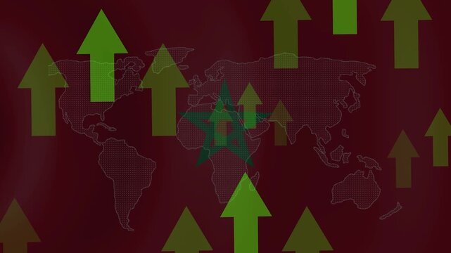 Morocco Economic Growth: A visual representation of Morocco's economic upswing, with a superimposed map of the country featuring the national flag.