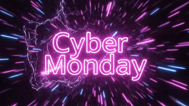 Cyber Monday neon text with glowing pink and blue lights