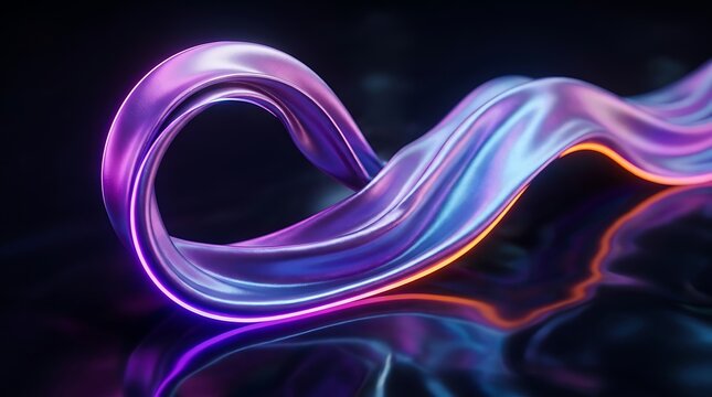 Abstract glowing neon ribbon waves in a dark space for digital art.