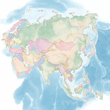 A detailed political map of Asia with all country borders accurately represented