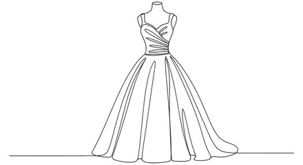 Fototapeta premium Line drawing of a formal gown continuous one line art style on white background
