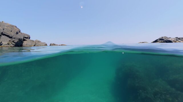 Clear Sea Water Split View at Silistar Beach in Bulgaria