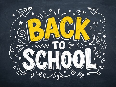 Back to school chalkboard lettering design with hand drawn doodles