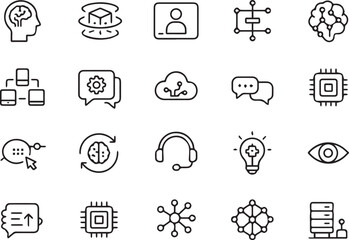 Artificial Intelligence and Machine Learning Icon Set, AI Technology Line Vector Icons © PoremolChandra