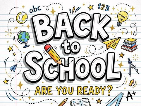 Back to school background with school supplies and educational elements on lined paper