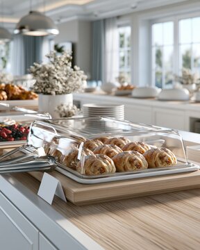 Gluten-Free Pastries on Breakfast Buffet Tray with Tongs in Hotel