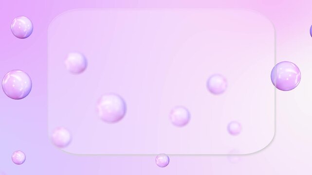 Pastel purple bubble frame soft rounded rectangle, floating glossy spheres, and clean minimal space. beauty videos, product displays, baby slideshows, social promos, modern motion graphics.