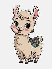 Obraz premium A cheerful cartoon llama The llama has large eyes and a colorful blanket on its back.