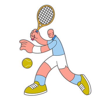 Flat Cartoon Style of Tennis Player in Action