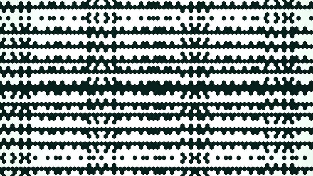 Horizontal black and white pixelated hexagonal pattern abstract digital background