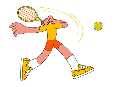 Tennis Player in Action Drawn in Simple Vector Style