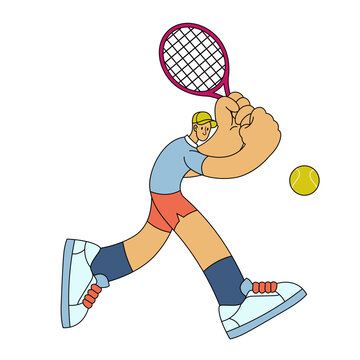 Tennis Player in Action in Flat Style
