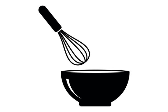 Black silhouette of a whisk above a bowl culinary tools for baking and cooking