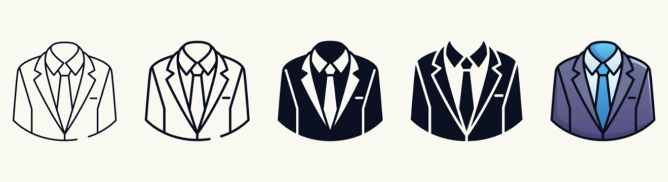 Suit Jacket Color and Outline Illustration Set