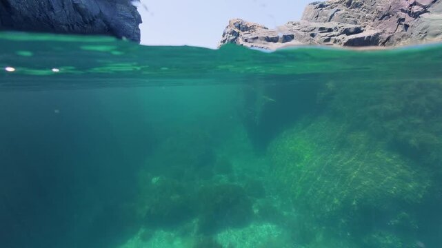 Clear Sea Water Split View at Silistar Beach in Bulgaria