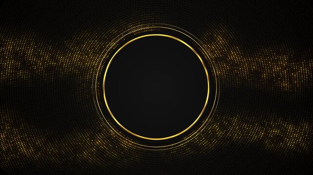 Black gold dotted circle background concentric particle rings, luxury dark space, and elegant glowing frame. premium videos, award intros, brand promos, event titles, product screens, motion overlays.