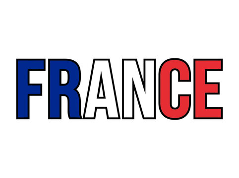 France text in national flag colors isolated on white background.