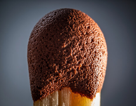 Macro view of a reddish brown substance on a match head in a close up format