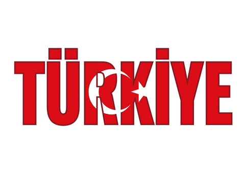 Red Turkiye text with crescent moon and star representing the Turkish flag and national identity.