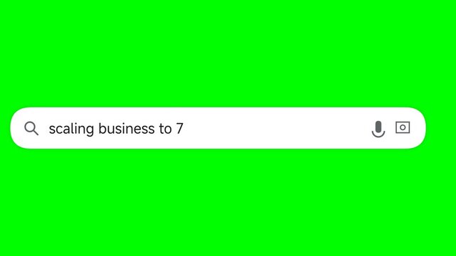 Search bar interface displays typing of business growth inquiry on a simple green background for digital template projects.