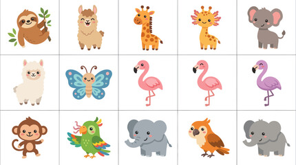Obraz premium Cute cartoon animals collection on white background