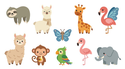 Fototapeta premium Cute cartoon animals collection vector illustration