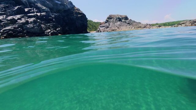Clear Sea Water Split View at Silistar Beach in Bulgaria