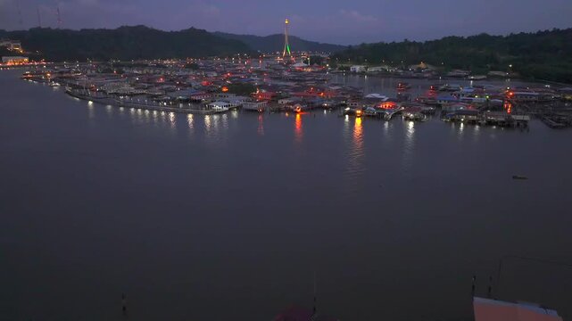 Bandar Seri Begawan, the capital city of Brunei Darussalam in evening. Tiny Sultanate in South East Asia, Borneo Island.