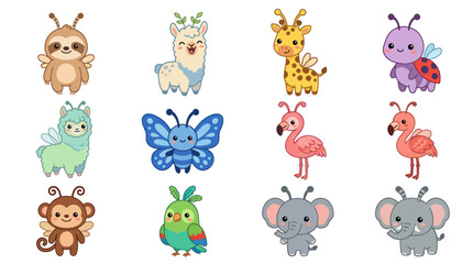 Fototapeta premium Cute cartoon animals with wings set