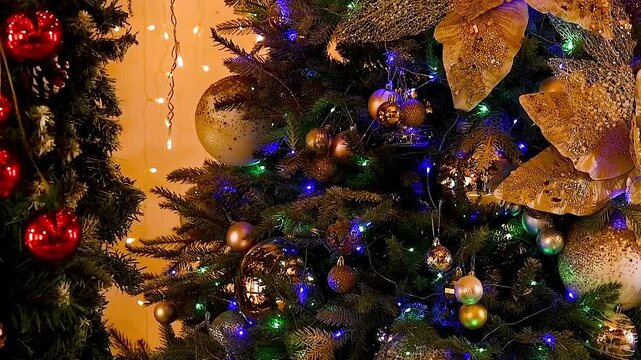 Close-up of New Year and Christmas decorations in an old village house.