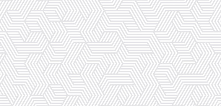 Seamless geometric grey line pattern on white background, abstract art deco elegant maze vector texture. Light modern wallpaper, gray monochrome graphic element for business presentation backdrop