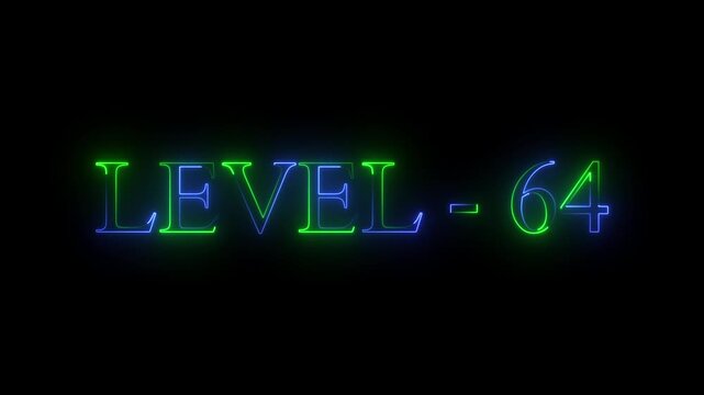 Glowing Green Neon Level 64 Text Motion Graphic Animation Video Game Stage Unlocked Graphic Asset Overlay