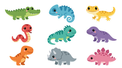 Cute cartoon reptiles and dinosaurs collection © Grace