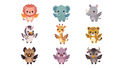Cute cartoon safari animals with wings © Hypequadrat