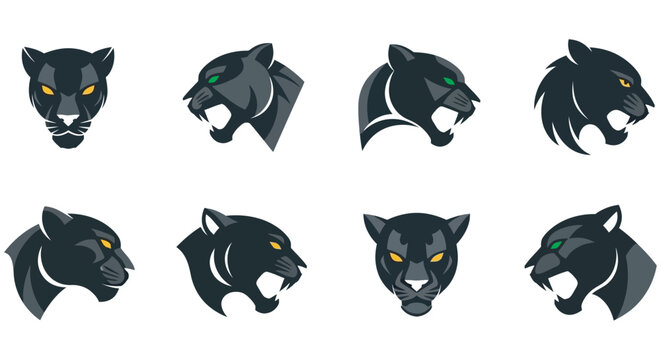 Black Panther Head Designs Vector Illustration Collection On White Background
