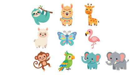 Fototapeta premium Cute cartoon wild animals collection