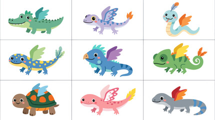 Obraz premium Cute fantasy creatures with wings