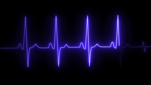glowing neon heartbeat line illuminates against a dark background, symbolizing life, health, and vitality. pulse line with grid, loop motion animate footage with 4k video animation.