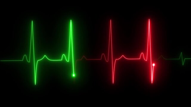 glowing neon heartbeat line illuminates against a dark background, symbolizing life, health, and vitality. pulse line with grid, loop motion animate footage with 4k video animation.