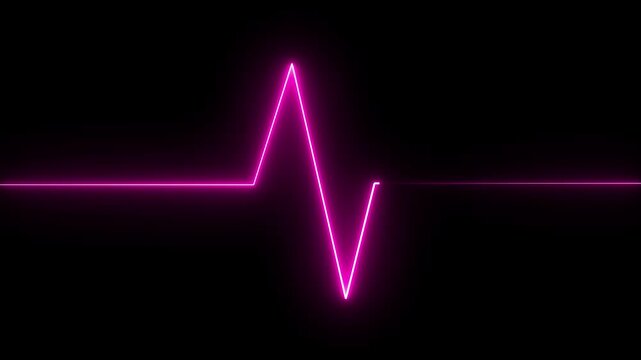 Neon heart beat line animation concept. Heartbeat and pulse rate signal. ECG heartbeat flatline Vibrant Red Electrocardiogram. 4k stock video.