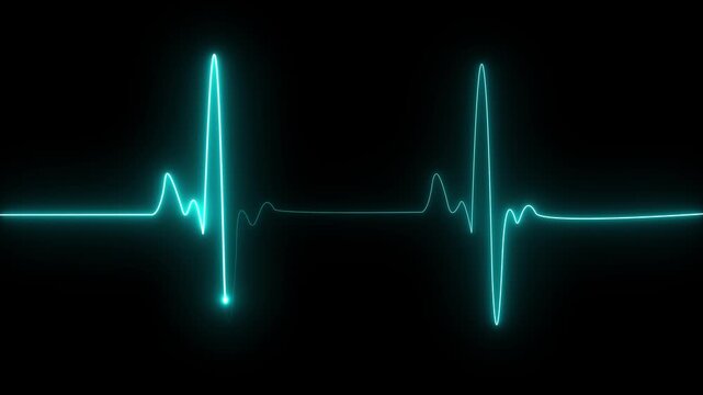 Abstract heartbeat and pulse rate on black background. Glowing neon heartbeat icon. Heart bit signal animated.