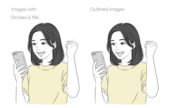 スマホを見ながらガッツポーズを取る女性