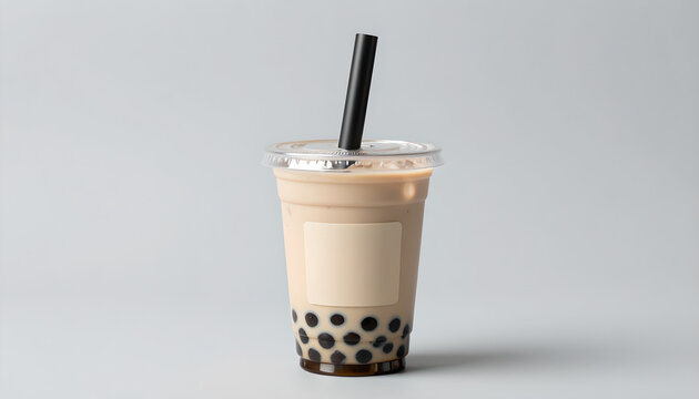 Iced Bubble Tea Cup Mockup with Tapioca Pearls: Product Display