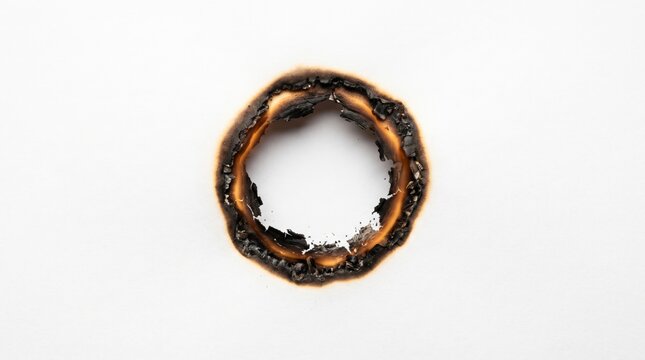 Close-up of a burnt onion ring on a white background.