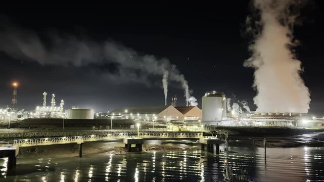 night river. industry, smock, fire. climate change