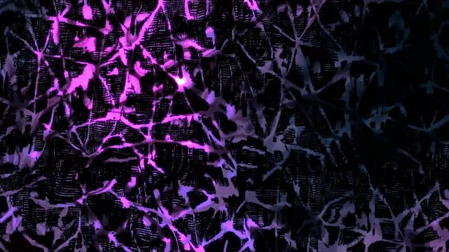 Abstract cyber energy web background with glowing neon purple neural cracks. Scatches animation