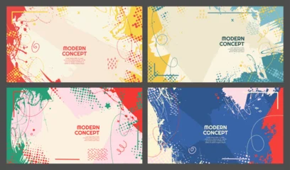Vector illustration. Paint brush strokes and hand-drawn doodle elements. Trendy abstract color design for presentation template, web banner, advertising. Bright background in colorful childish style. © VVadi4ka